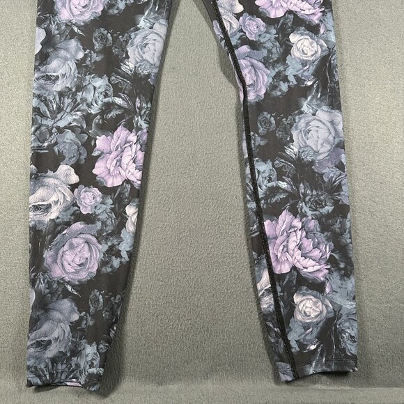 Apana Leggings Womens Large Black Purple Floral High Rise Yoga Pants Spandex Gym - Picture 2 of 11